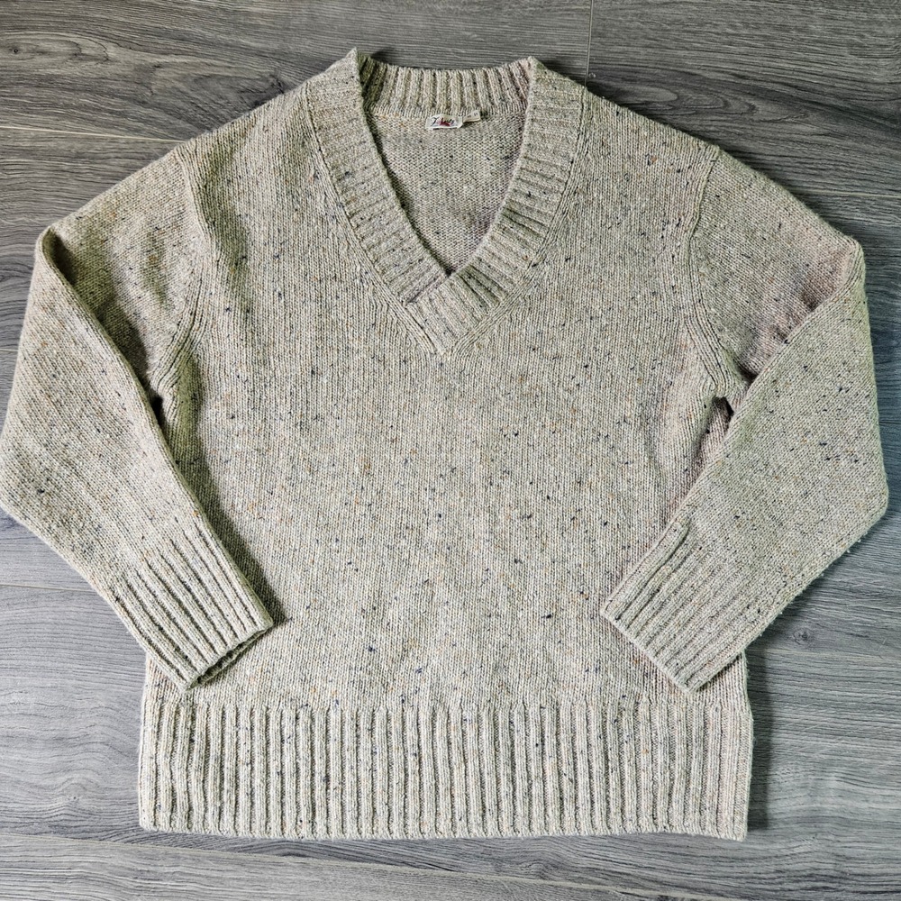 Faherty Women's Driftwood Donegal V-Neck Merino Alpaca Blend Sweater XS